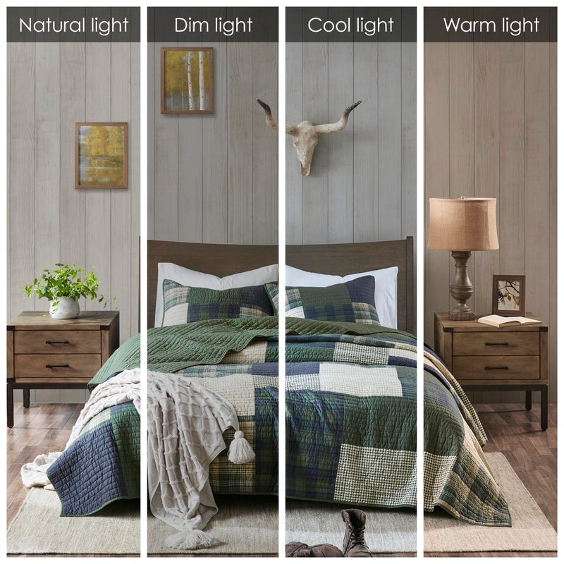 Woolrich John Rich & Bros. Woolrich Mill Creek Reversible Quilt Set - Cottage Styling Reversed to Solid Color, All Season Lightweight Coverlet, Cozy Bedding Layer, Matching Shams, Oversized Full/Queen, Plaid Green 3 Piece - Image 2